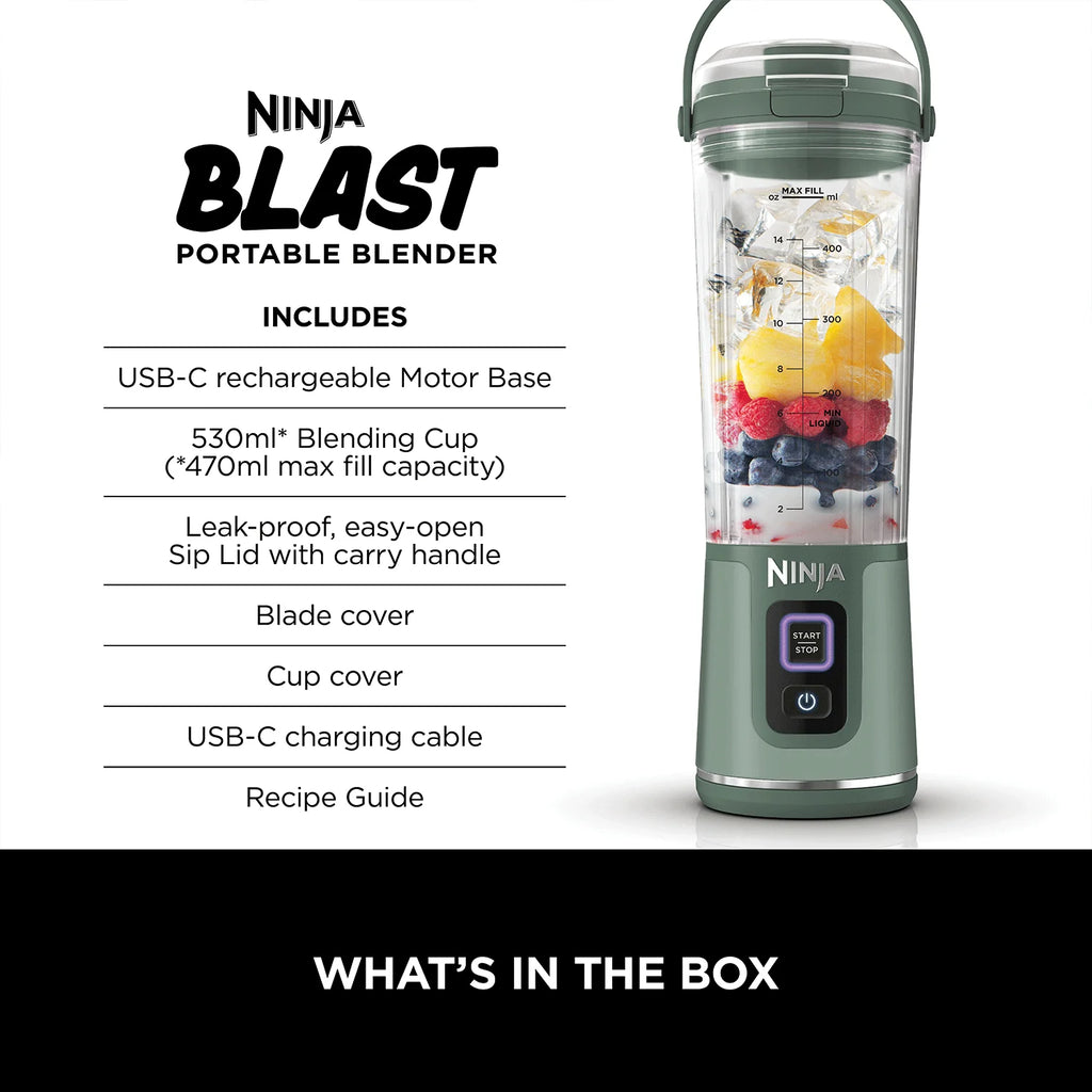 Nenja Blast Portable Cordless Blender (BC151IN) | 530ml, USB-C Rechargeable | Leak-Proof Lid