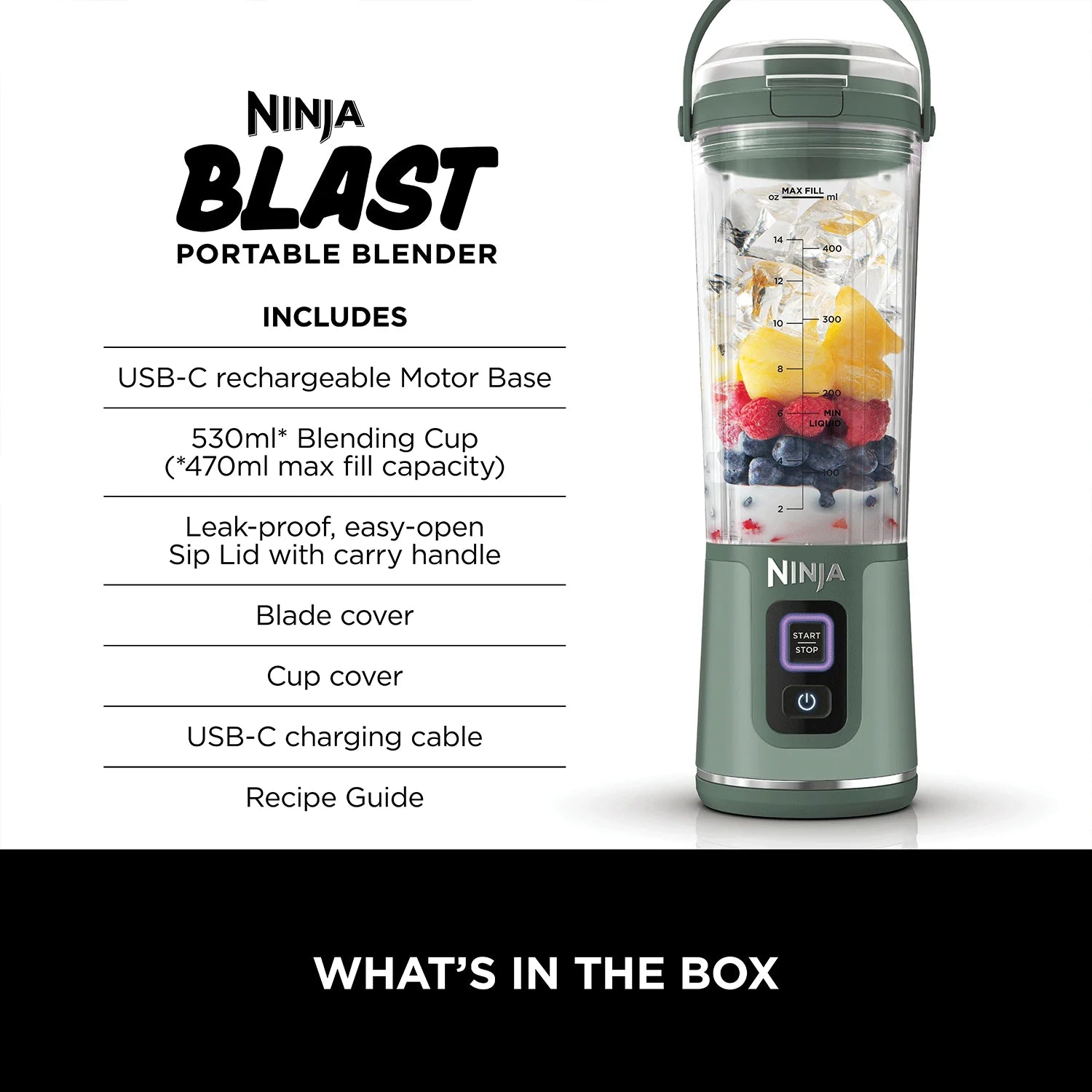 Nenja Blast Portable Cordless Blender (BC151IN) | 530ml, USB-C Rechargeable | Leak-Proof Lid