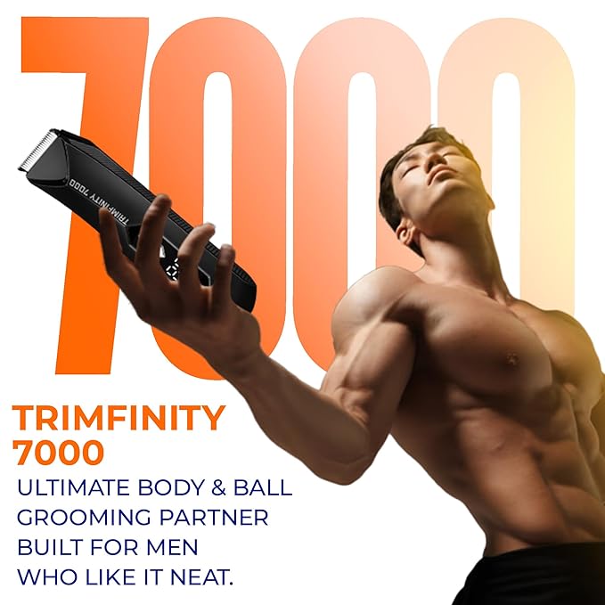 urbangbru Trimfinity 7000 Body Trimmer for Men- Safest Body & Private Part Trimmer - Pubic Hair Groomer, Underarm - Waterproof, Ceramic Blades, Rechargeable with Wireless Fast Charging,Black
