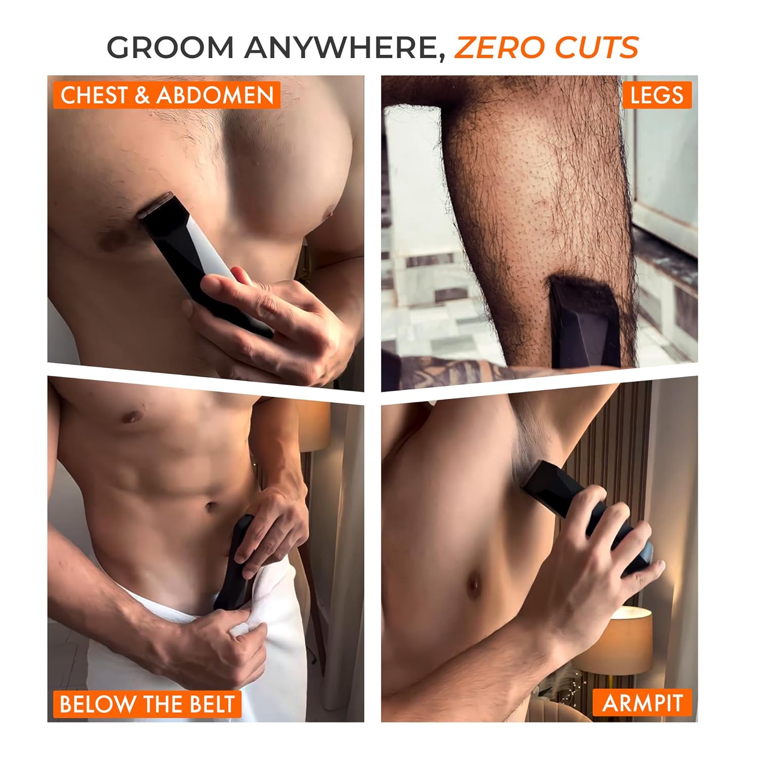 urbangbru Trimfinity 7000 Body Trimmer for Men- Safest Body & Private Part Trimmer - Pubic Hair Groomer, Underarm - Waterproof, Ceramic Blades, Rechargeable with Wireless Fast Charging,Black