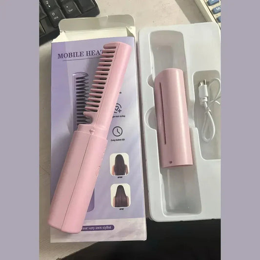 Meneflix Portable Mini Hair Straightener Cordless Rechargeable Mini Adjustable Hair Straightener Hot Comb
