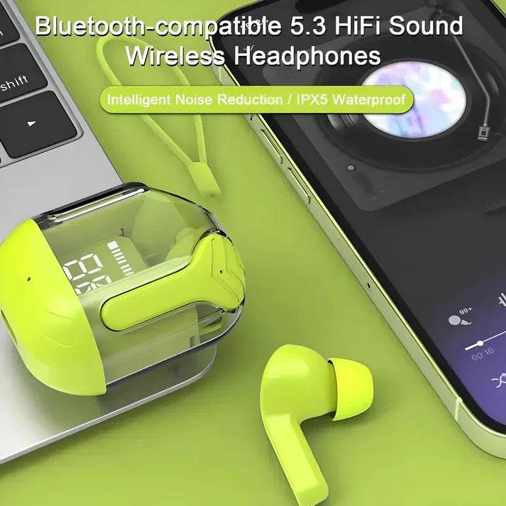 Crystal Portable LED Display Professional Clear Sound Wireless Earbuds