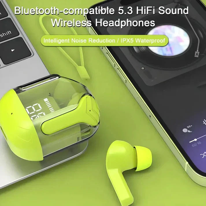 Crystal Portable LED Display Professional Clear Sound Wireless Earbuds